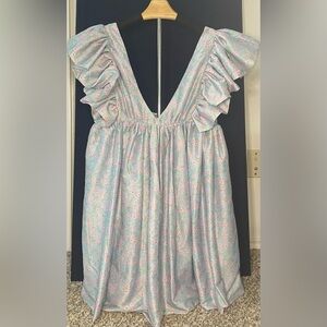 Storia Blue Floral Ruffle Sleeve Dress | Size M